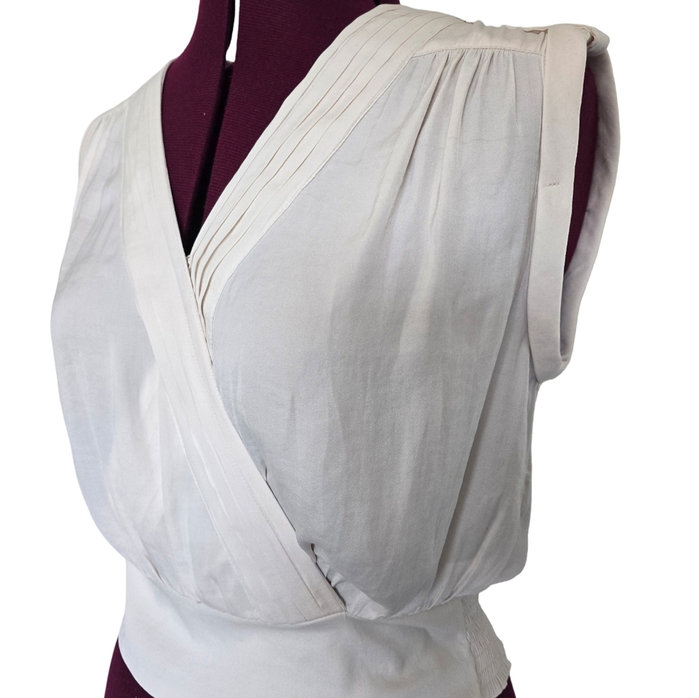 NWT Rachel Roy Cream Sleeveless V-neck Draped Blouse Size S Business Casual Chic - Picture 2 of 12